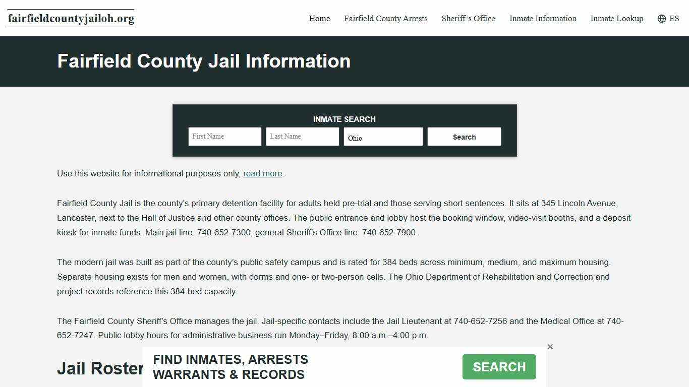 Fairfield County, OH Jail Roster, Inmate Info